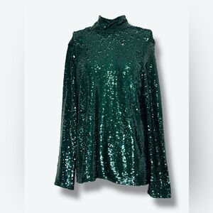 Zara Hunter Green Sequin Oversized Top